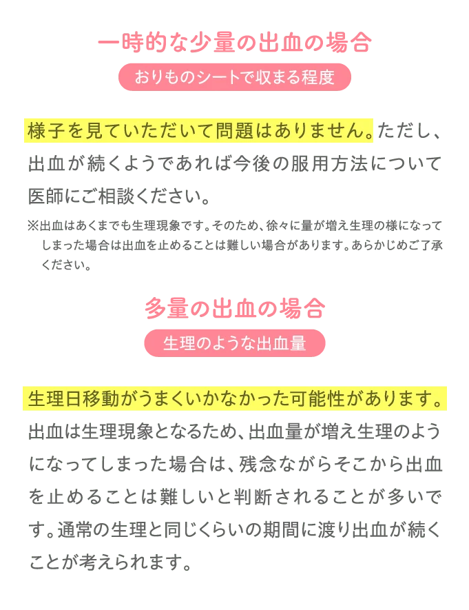 一時的な少量の出血の場合 多量の出血の場合