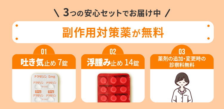 安心セットでお届け中 副作用対策が無料