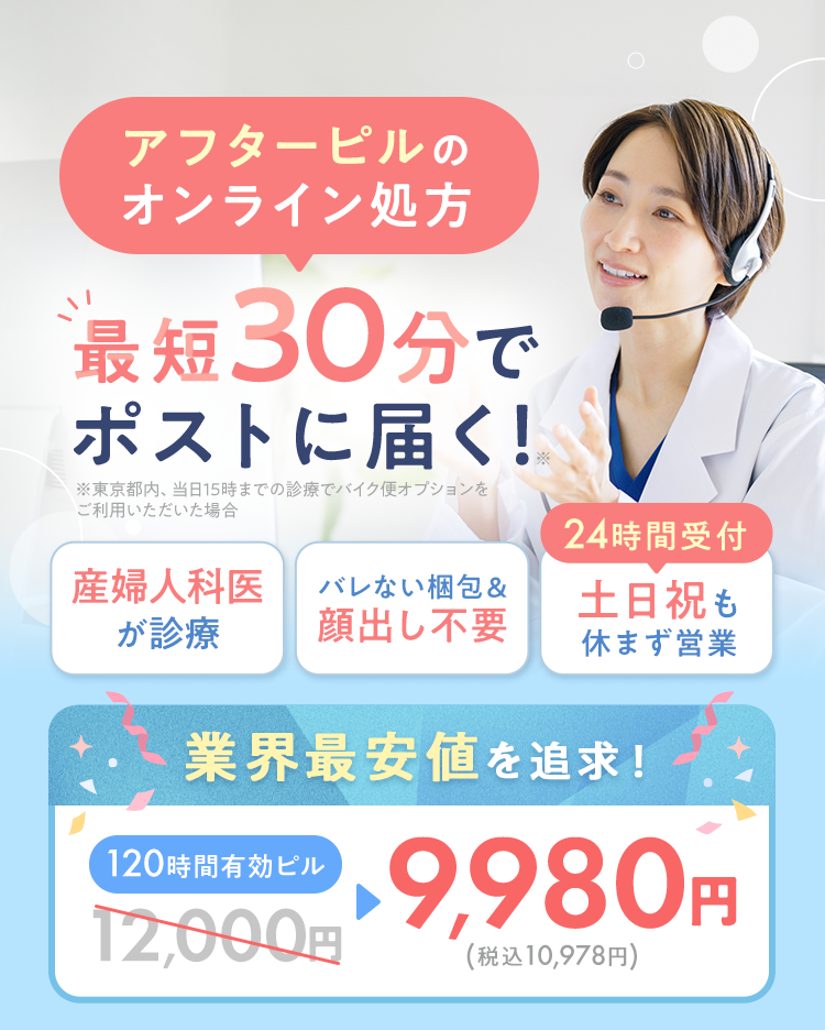 アフターピルが最短1時間でポストに届く!