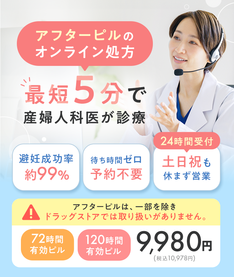 アフターピルのオンライン処方 最短5分で産婦人科医が診療