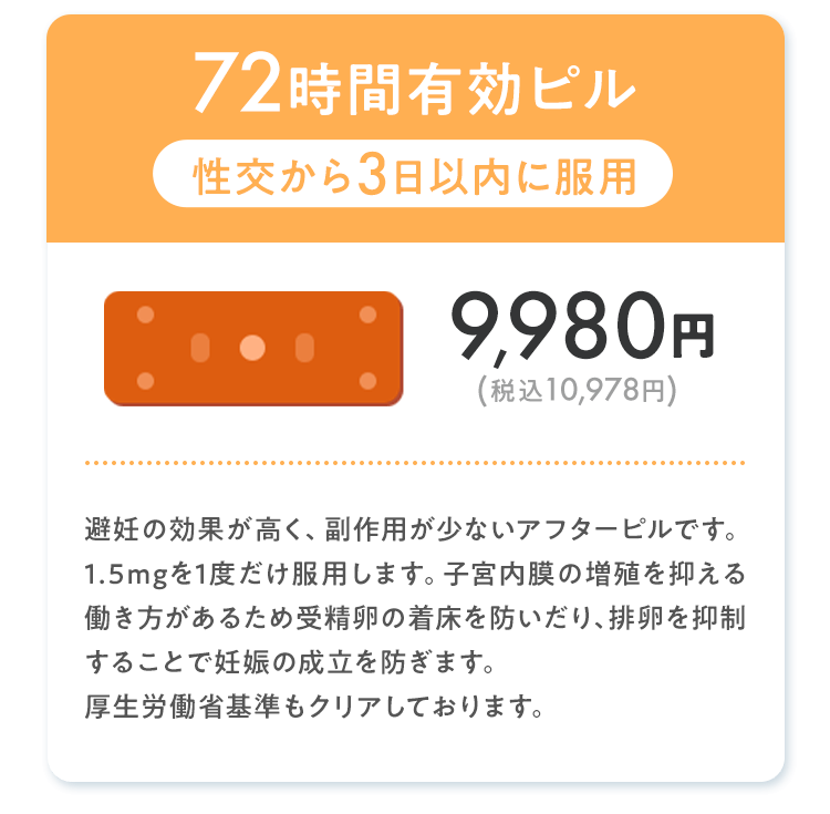 72時間有効ピル 9,980円(税込10,978円)