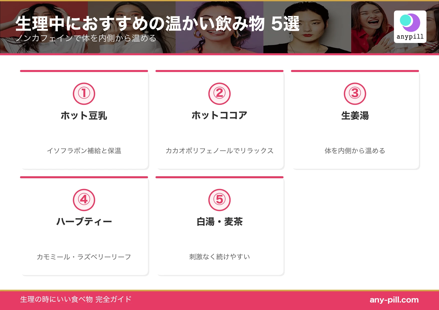 生理中におすすめの温かい飲み物5選（豆乳・ココア・生姜湯・ハーブティー・白湯）